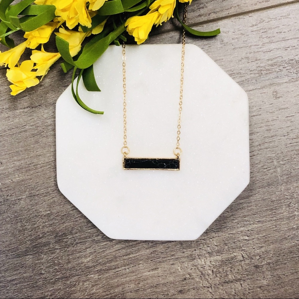 Stone bar necklace black jewelry - Picture 2 of 2